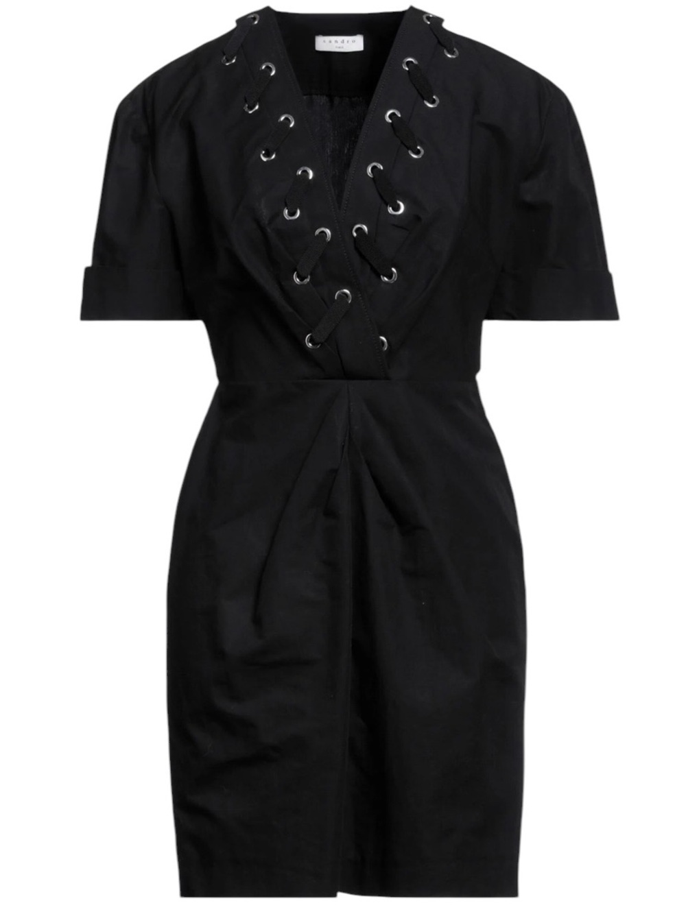 Sandro Paris Clara Black Lace Up Dress Noir Cotton Linen NWT Size 38 US 6